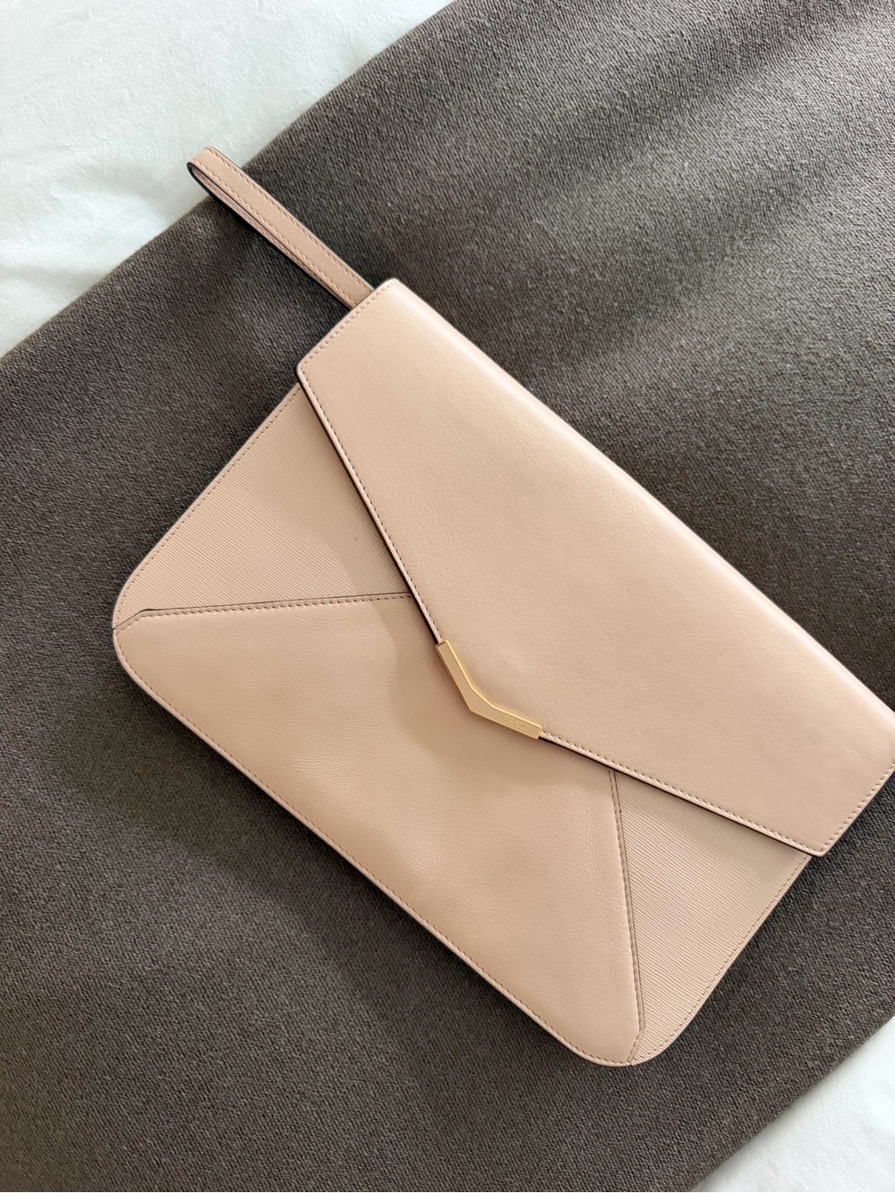 Fendi Pale Blush Leather Envelope Wristlet Clutch with Gold Accent